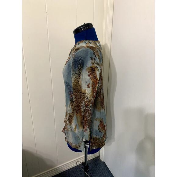 Chico's Silk Sheer Embroidered Animal Print Women's Size 1/M 3/4 Sleeve Shirt - Picture 2 of 8